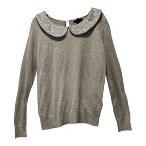 H&M Gray Sweater with Sparkly Sequin Collar Women’s M Holiday Party Top